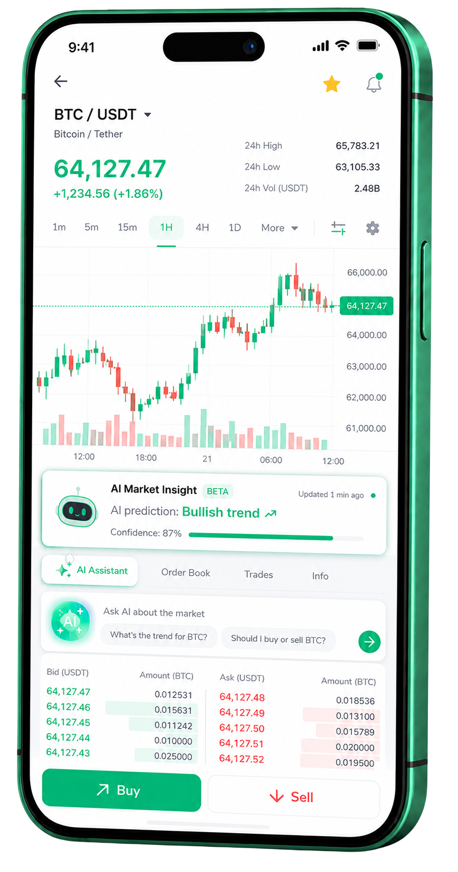 Vlies Rendiburg Mobile Trading-App auf einem Smartphone